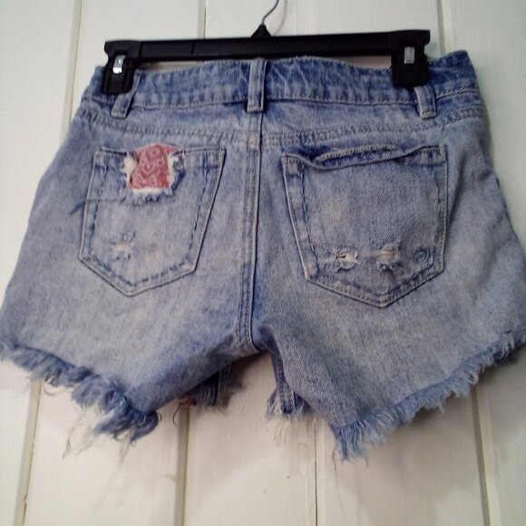 Indigo Rein Denim Shorts Juniors 1 Cut-off Raw Hem Distressed Plaid Festival - Picture 16 of 16